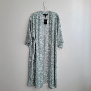 NWT Forever 21 Midi Sage Leopard Print Kimono Midi Duster
